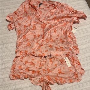 Anthropologie Coral and Peach Pajama Set